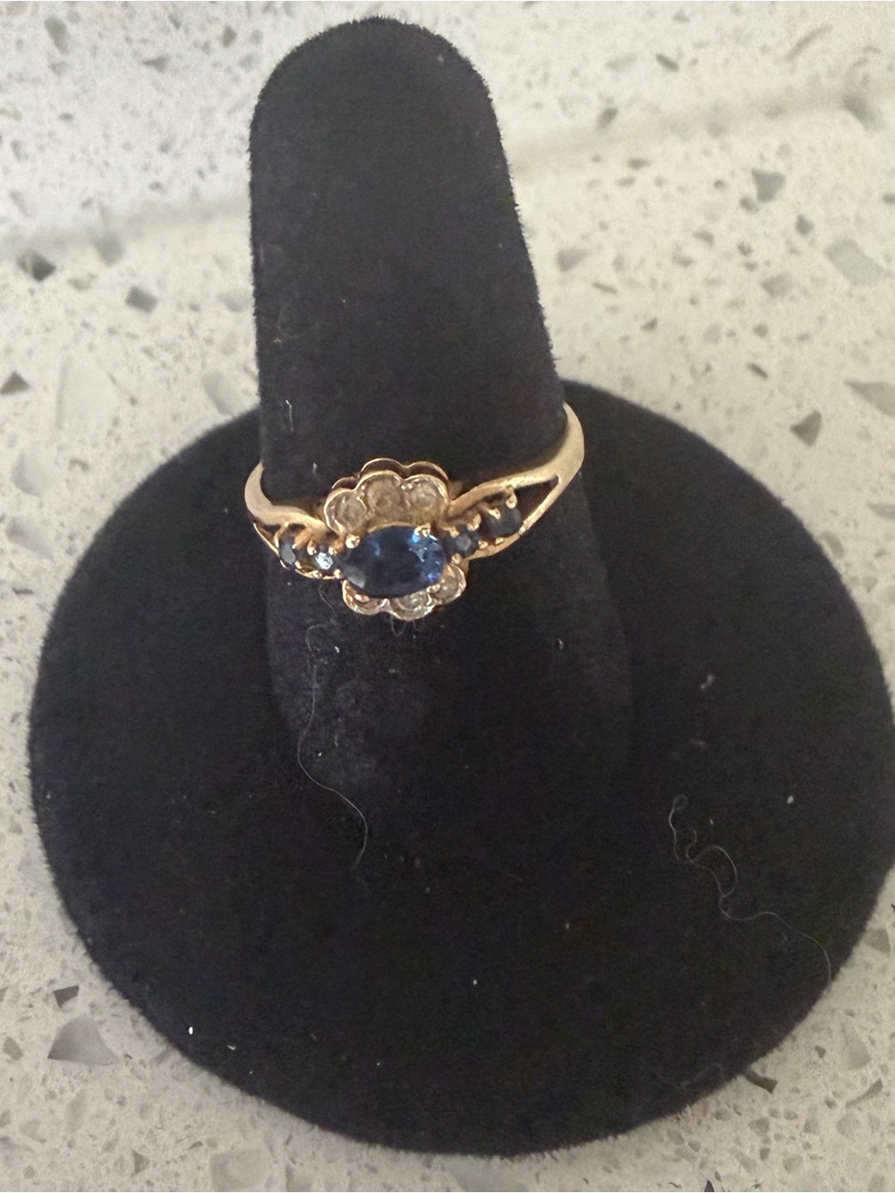 Vintage 14K Yellow Gold Blue Stone Floral Ring Size 6